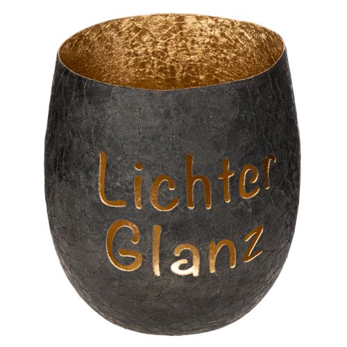 Windlicht aus Metall Schwarz mit goldener Innenfläche 11cm für Tischdekoration