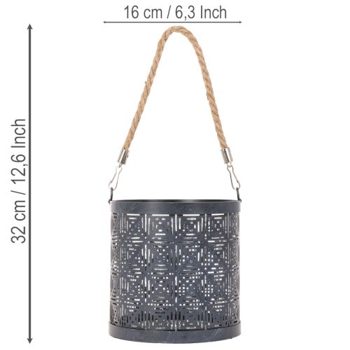 Windlicht Laterne Anthrazit Metall Ø16cm Set mit Glas | Floristik24.ch