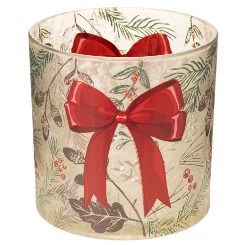 Windlicht Glas mit roter Schleife und Winterzweigen 15 cm online kaufen | Floristik24.ch