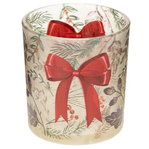 Windlichter Glas mit Weihnachtszweigen und roter Schleife 8 cm 2er-Set online kaufen | Floristik24.ch