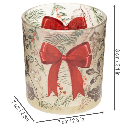 Windlichter Glas mit Weihnachtszweigen und roter Schleife 8 cm 2er-Set | Floristik24.ch