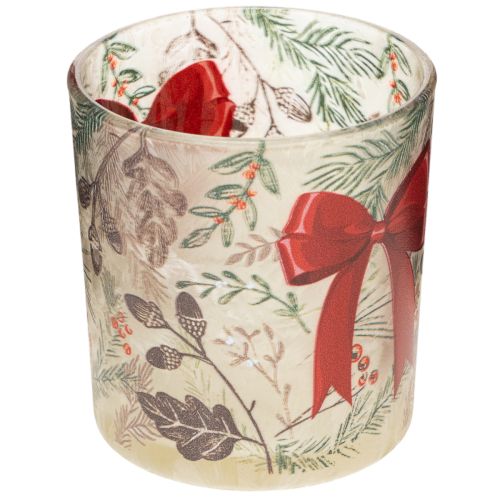 Windlichter Glas mit Weihnachtszweigen und roter Schleife 8 cm 2er-Set | Floristik24.ch