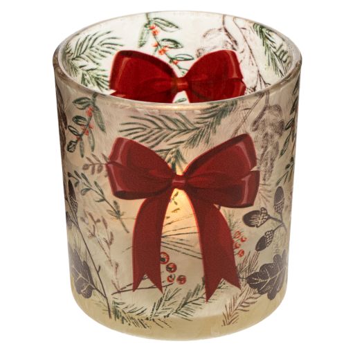 Windlichter Glas mit Weihnachtszweigen und roter Schleife 8 cm 2er-Set | Floristik24.ch