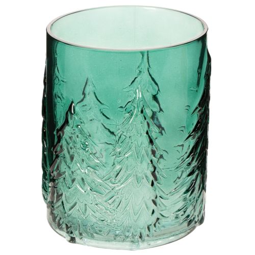 Windlicht Glas Türkisgrün mit Tannen-Relief 16 cm online kaufen | Floristik24.ch