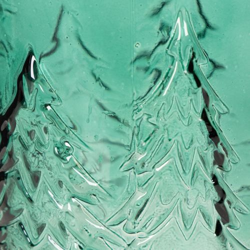 Windlicht Glas Türkisgrün mit Tannen-Relief 16 cm | Floristik24.ch