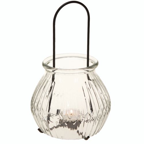 Windlicht Teelichthalter Glas Metall Klar Schwarz Ø14,5cm