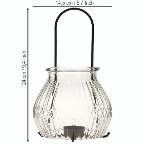 Artikel Windlicht Teelichthalter Glas Metall Klar Schwarz Ø14,5cm