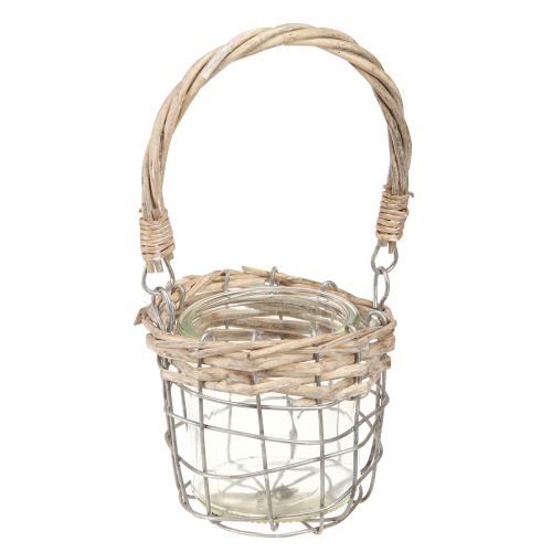 Floristik24 Windlicht Teelichthalter Glas Metall Weide Ø10,5cm 3St