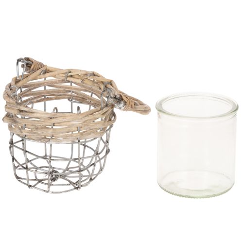Teelichthalter Glas Metall Weide 10,5 cm Natur 3 Stück | Floristik24.ch