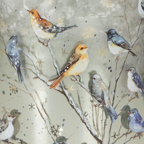 Kerzenglas aus Glas, Winterdesign mit Vögeln, gold glänzend, Höhe 12 cm, für Innenbereich | Floristik24.ch