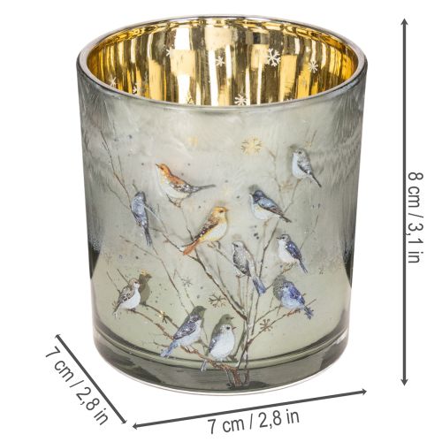 Windlicht aus Glas mit Vogel- und Schneeflockenmotiv in Gold 8 cm, 2er-Set | Floristik24.ch