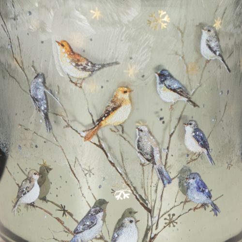 Windlicht aus Glas mit Vogel- und Schneeflockenmotiv in Gold 8 cm, 2er-Set | Floristik24.ch