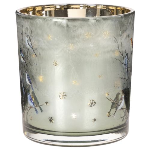 Windlicht aus Glas mit Vogel- und Schneeflockenmotiv in Gold 8 cm, 2er-Set | Floristik24.ch
