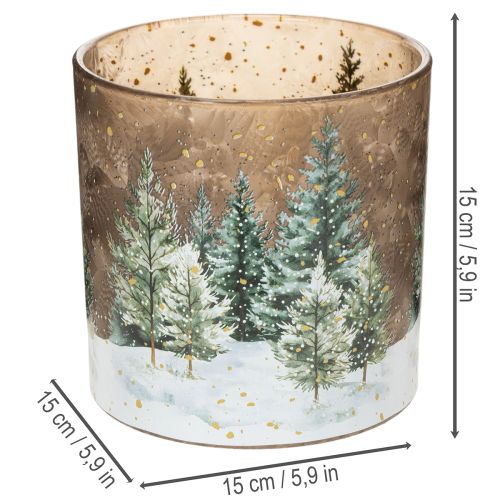 Teelichthalter Glas mit Tannenwald-Motiv 15cm | Floristik24.ch