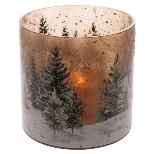 Windlicht Glas mit Winterwald-Motiv 20cm Weihnachtsdekoration | Floristik24.ch