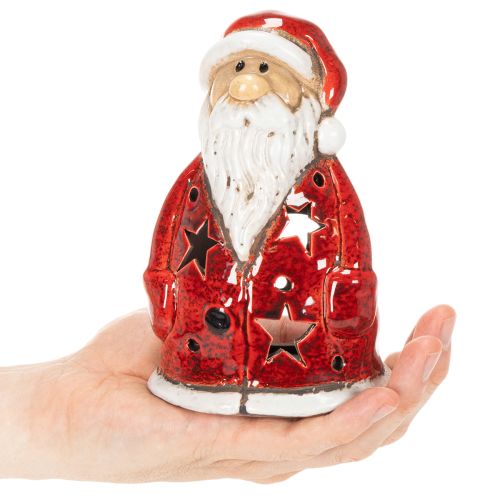 Nikolaus Teelichthalter aus Keramik mit Sternen 15cm rot | Floristik24.ch