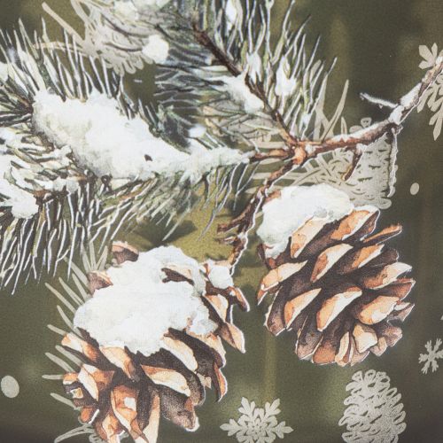 Windlicht Glas mit Tannenzapfen und Schneeflockenmotiv 15cm Grün-Gold | Floristik24.ch