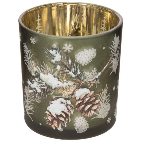 Glas-Windlicht 8 cm mit Tannenzweig-Motiv und goldener Innenseite, 2er-Set online kaufen | Floristik24.ch