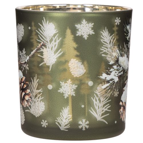 Glas-Windlicht 8 cm mit Tannenzweig-Motiv und goldener Innenseite, 2er-Set | Floristik24.ch