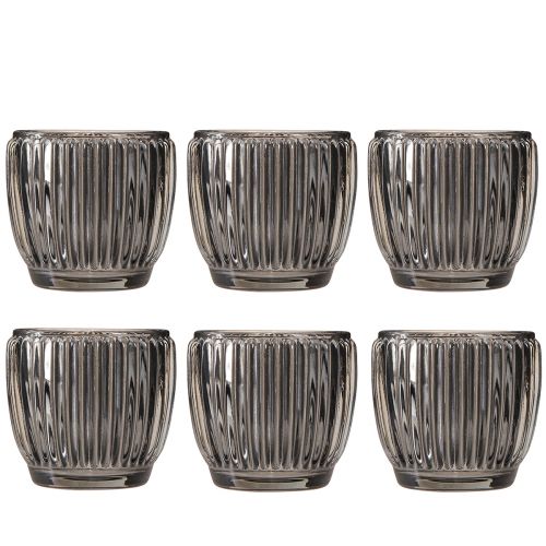 Artikel Windlicht aus Glas in Grau Herbst Winter Ø7cm H7cm 6 St