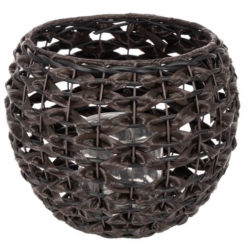 Windlicht geflochten Schwarz Braun Ø31cm H25cm aus Metall und Kunststoff