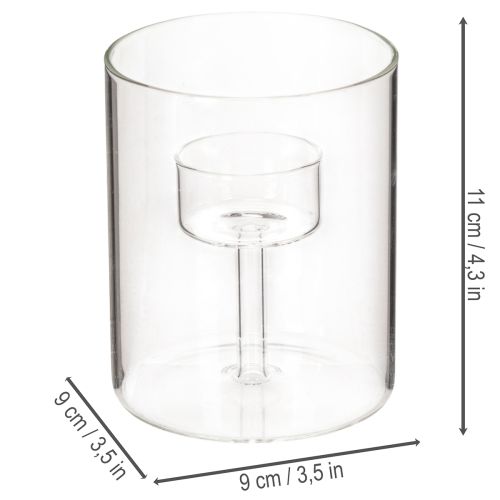 Glas Windlicht mit erhöhtem Teelichthalter 11 cm Transparent | Floristik24.ch