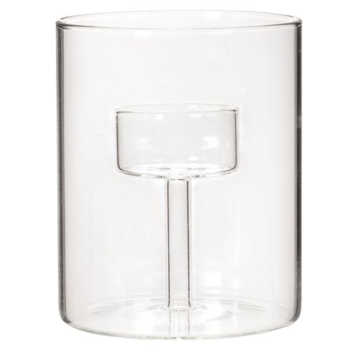 Glas Windlicht mit erhöhtem Teelichthalter 11 cm Transparent | Floristik24.ch