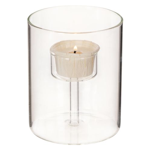 Glas Windlicht mit erhöhtem Teelichthalter 11 cm Transparent | Floristik24.ch