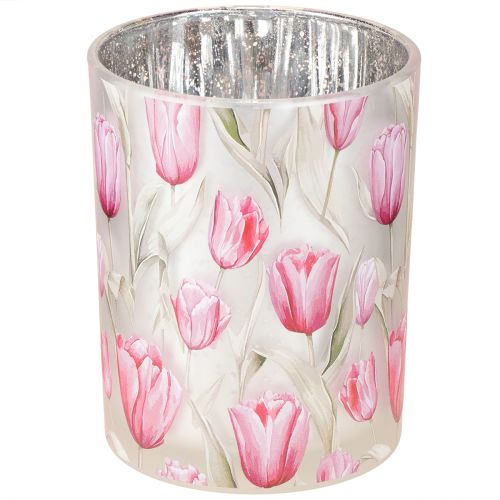 Elegantes Windlicht mit Tulpenmotiv für stimmungsvolle Frühlingsdekoration 12,5cm 2St.