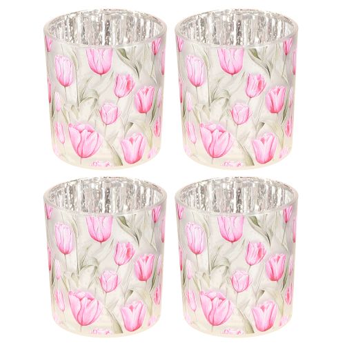Artikel Deko Windlicht Glasmotiv Tulpendesign für frühlingshafte Wohnakzente 8cm 4St.
