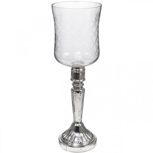 Floristik24 Windlicht Glas Kerzenglas Antik Optik Klar, Silber Ø11,5cm H34,5cm