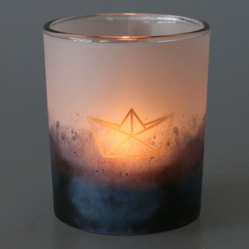 Floristik24 Windlichter Blau-Weiß mit Boot und Fisch Ø6cm