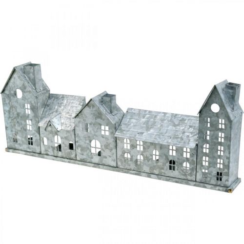 Häuserzeile, Metalldeko zum Beleuchten, Adventsdeko, Windlicht Silbern L52cm H20cm | Floristik24.ch