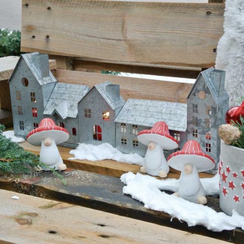 Floristik24 Häuserzeile, Metalldeko zum Beleuchten, Adventsdeko, Windlicht Silbern L52cm H20cm