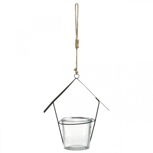 Artikel Windlicht Haus, Teelichthalter zum Hängen, Metalldeko, Glas H21,5cm 2St