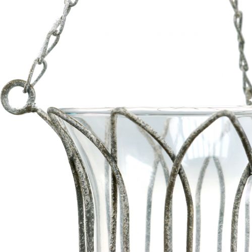 Floristik24 Windlicht zum Hängen Grau Ø14cm H45cm