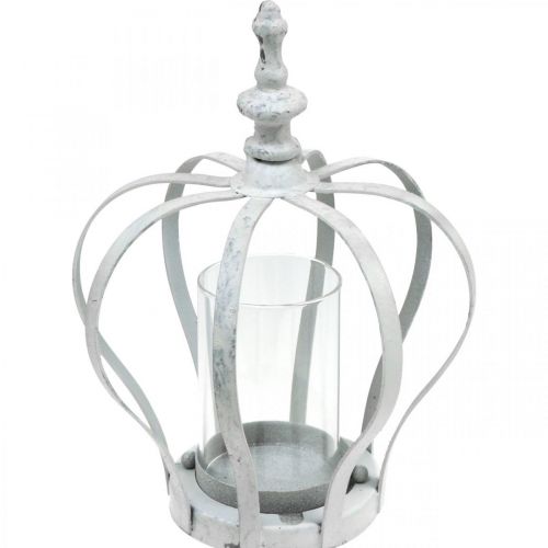 Floristik24 Windlicht-Krone, Metalldeko im Vintage-Stil, Weiß Shabby Chic Ø14cm H19cm