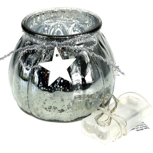Floristik24 Windlicht Silber mit LED-Licht  Ø11cm H10cm