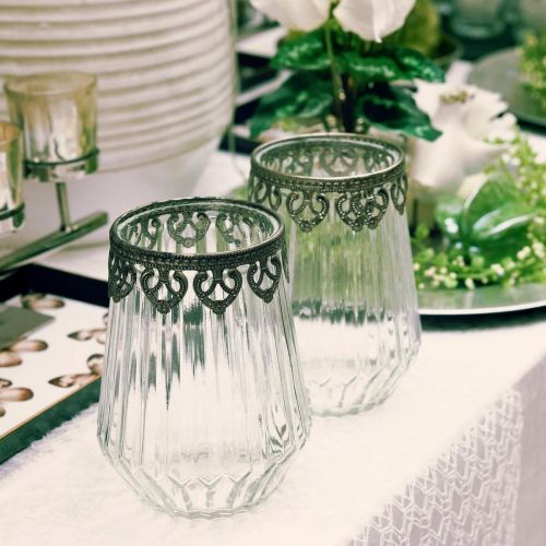 Floristik24 Windlicht Vintage, Kerzenglas mit Metalldeko Ø11,5cm H15cm