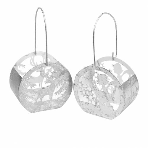 Floristik24 Laterne mit Engel- und Rentiermotiv Silber, Weiß Ø10×H9,5cm 2St