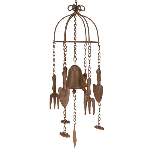 Floristik24 Windspiel Metall Gartenwerkzeug Deko Braun Ø13cm H76cm