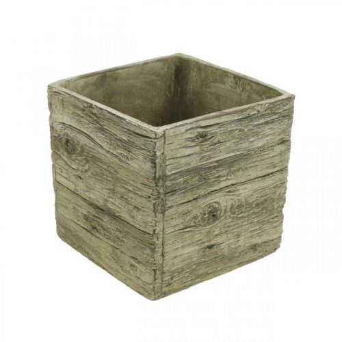 Floristik24 Blumentopf quadratisch 18x18cm Beton Kasten Holz Look