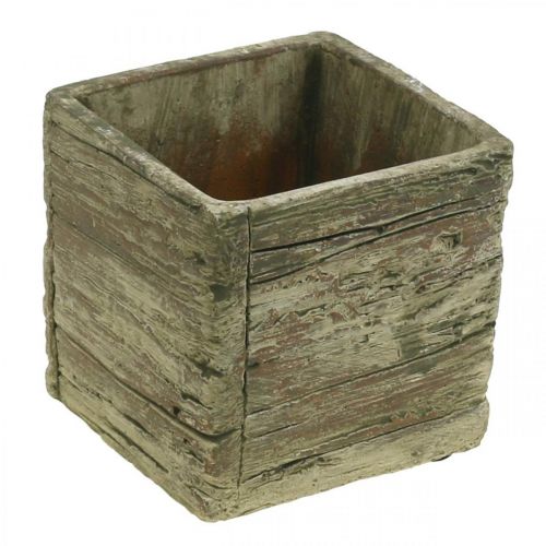 Floristik24 Blumentopf quadratisch 9,5x9,5cm Beton Pflanzkasten Holz Look