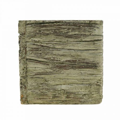 Floristik24 Blumentopf quadratisch 9,5x9,5cm Beton Pflanzkasten Holz Look