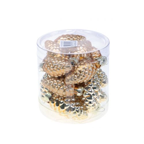 Artikel Zapfen Mix aus Glas Gold 5cm 14 St