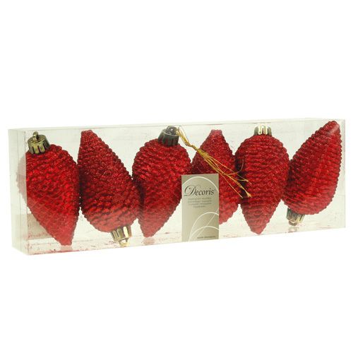 Floristik24 Christbaumschmuck Zapfen rot 9cm 6St