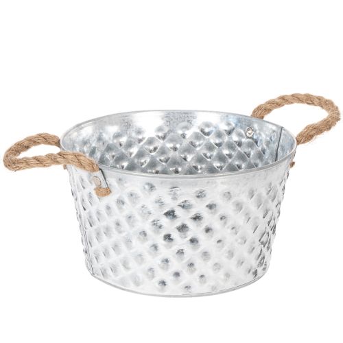 Zinkschale rund Metall Ø22cm H12cm mit Seilgriffen für Dekoration online kaufen | Floristik24.ch