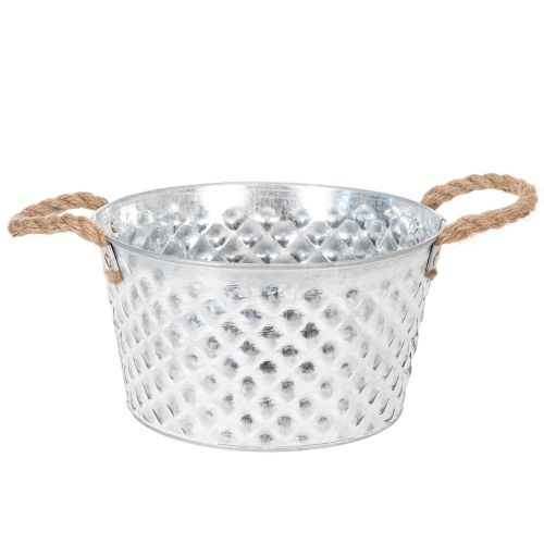 Zinkschale rund Metall Ø22cm H12cm mit Seilgriffen für Dekoration | Floristik24.ch