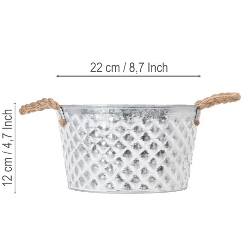 Zinkschale rund Metall Ø22cm H12cm mit Seilgriffen für Dekoration | Floristik24.ch