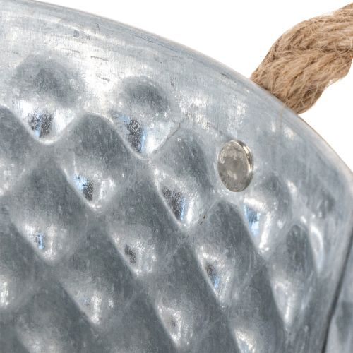 Zinkschale rund Metall Ø22cm H12cm mit Seilgriffen für Dekoration | Floristik24.ch
